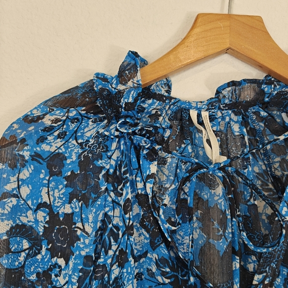 Anthropologie Sheer Printed Peasant Floral Long Sleeve Boho Blouse Size XS - Picture 10 of 15